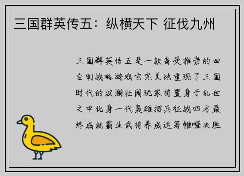 三国群英传五：纵横天下 征伐九州