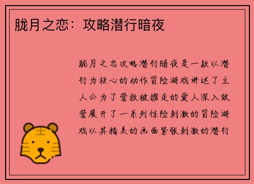 胧月之恋：攻略潜行暗夜
